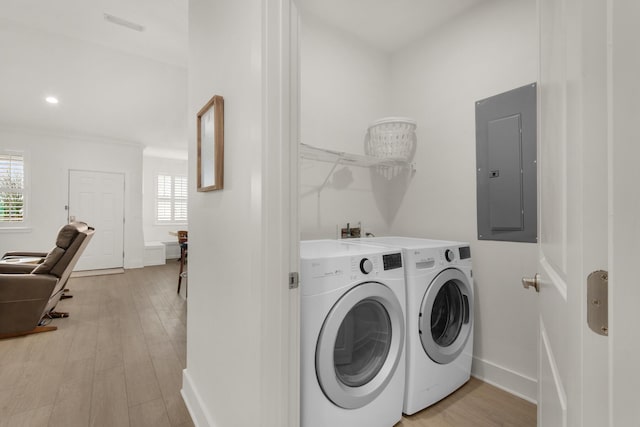 846 Cannon Ln, Destin, FL 32541 - laundry area with laundry area, light wood-type flooring, independent washer and dryer, and electric panel