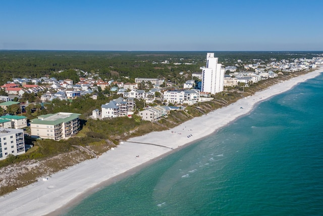 aerial view featuring a water view and a view of the beach