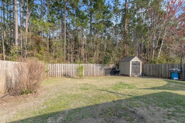 79 N 6th St, Santa Rosa Beach, FL 32459 - view of yard featuring a fenced backyard, an outdoor structure, and a storage unit