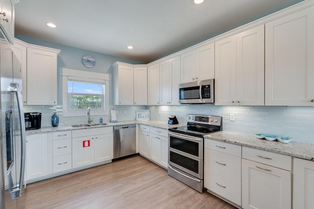 3625 Cape San Blas Rd, Cape San Blas, FL 32456 - kitchen featuring a sink, stainless steel appliances, backsplash, and white cabinets