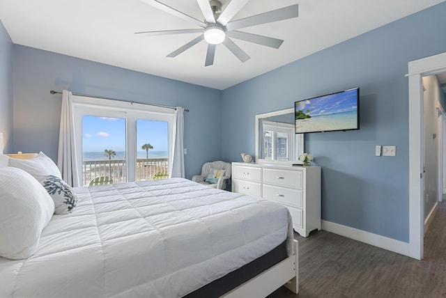 3625 Cape San Blas Rd, Cape San Blas, FL 32456 - bedroom with ceiling fan, baseboards, access to exterior, and dark wood finished floors