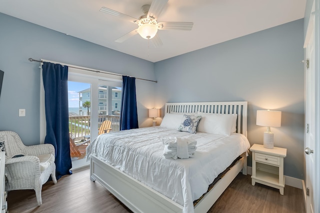 3625 Cape San Blas Rd, Cape San Blas, FL 32456 - bedroom featuring access to exterior, ceiling fan, baseboards, and wood finished floors