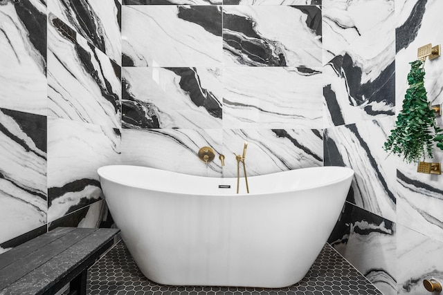 bathroom featuring a freestanding bath