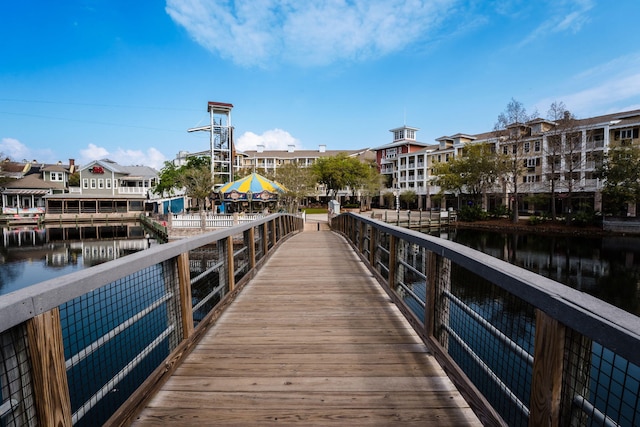 dock area with a water view