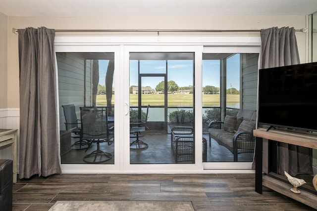 doorway featuring dark wood finished floors