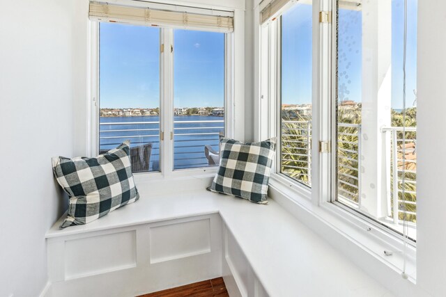 sitting room with a water view