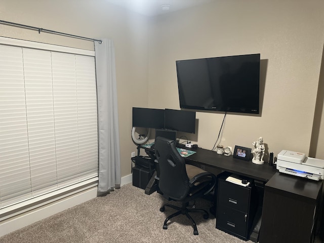 office area featuring light colored carpet