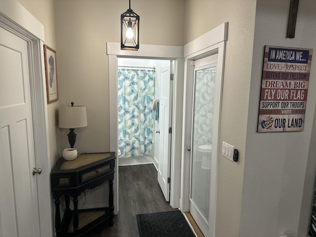 entryway with dark wood-style floors