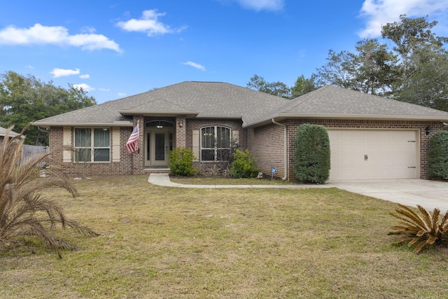 view of front of house with brick siding, an attached garage, and roof with shingles