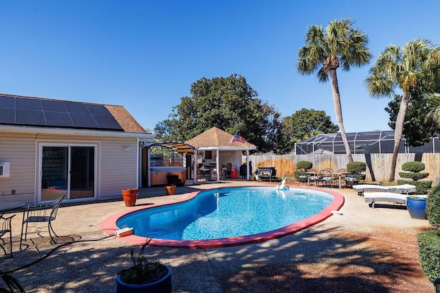 view of pool with a fenced in pool, a fenced backyard, and a patio