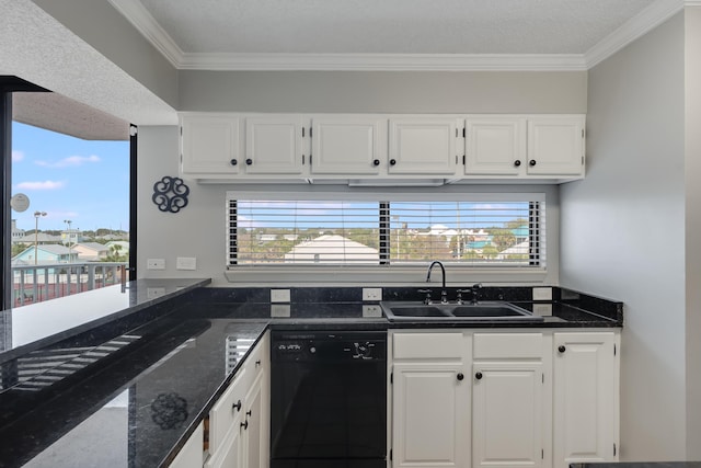 kitchen with dishwasher, a sink, and white cabinetry