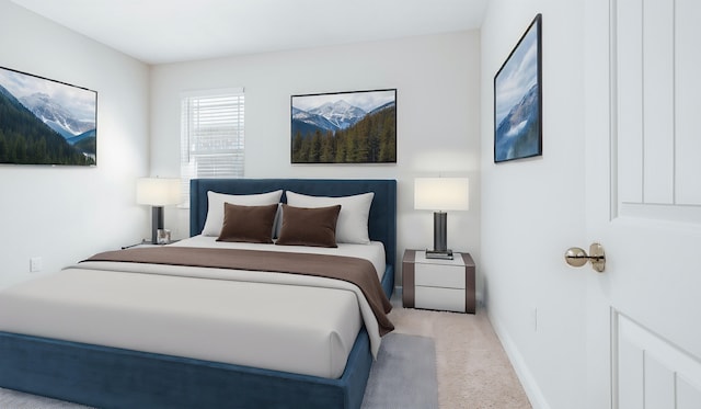 bedroom with baseboards and carpet
