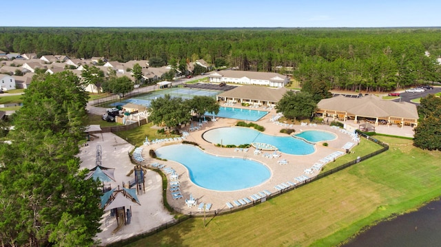 232 Brighton Cv, Freeport, FL 32439 - aerial view of a heavily wooded area and a pool area