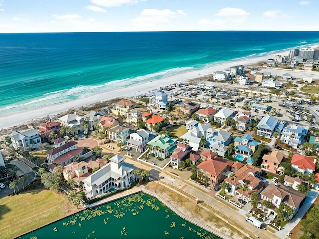 aerial view featuring a beach view and a water view