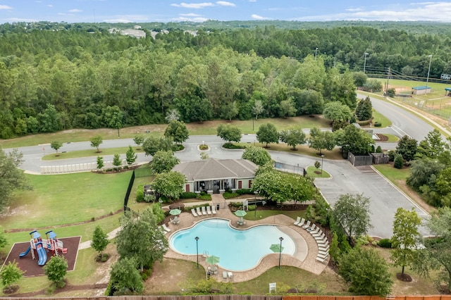 drone / aerial view with a forest view