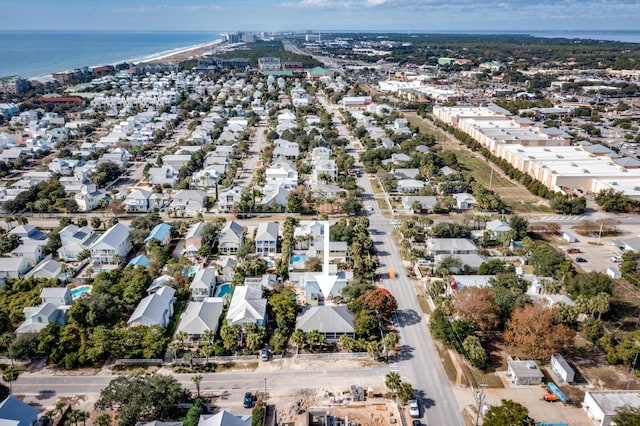 aerial view featuring a residential view and a water view