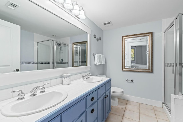 full bathroom featuring a sink, visible vents, and a shower stall