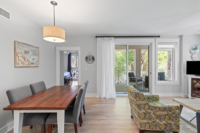 9100 Baytowne Wharf Blvd Unit 451, Miramar Beach, FL 32550 - dining area featuring baseboards, visible vents, and light wood-style flooring