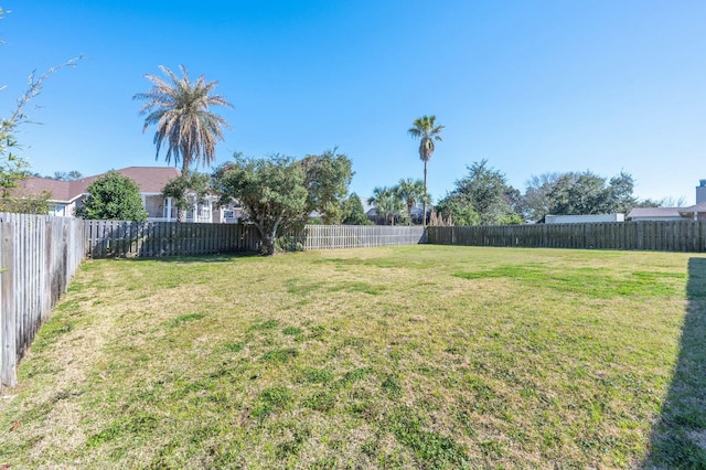 view of yard with a fenced backyard
