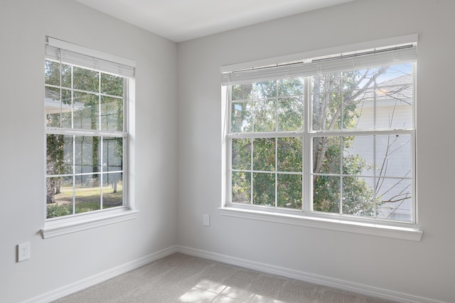 spare room featuring a wealth of natural light, carpet flooring, and baseboards