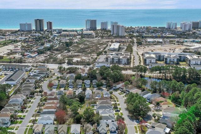 aerial view with a water view and a residential view