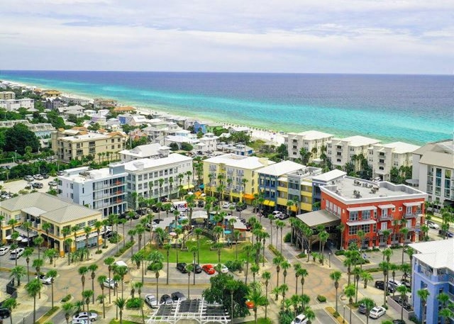 aerial view featuring a water view