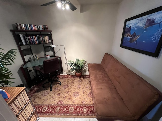 office area with a ceiling fan