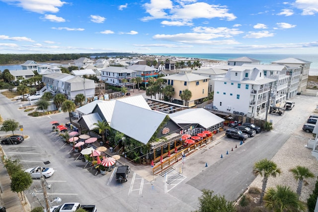 aerial view featuring a water view and a residential view