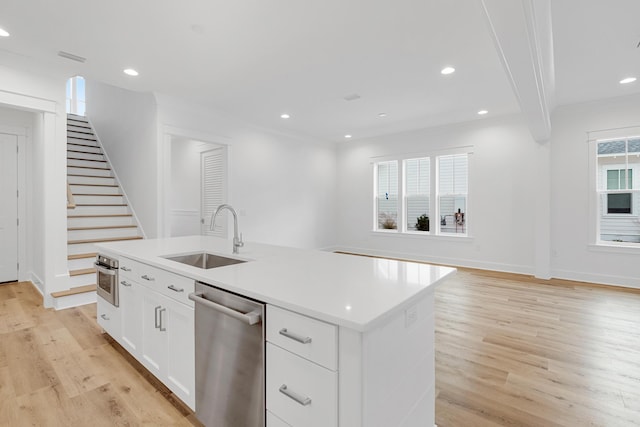 307 W Firethorn Cir Lot 42, Inlet Beach, FL 32461 - kitchen with a sink, appliances with stainless steel finishes, light wood-style floors, and recessed lighting