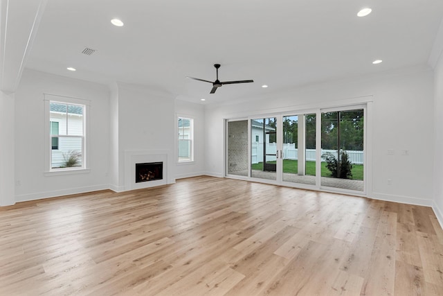 307 W Firethorn Cir Lot 42, Inlet Beach, FL 32461 - unfurnished living room featuring a ceiling fan, recessed lighting, light wood-style floors, and visible vents
