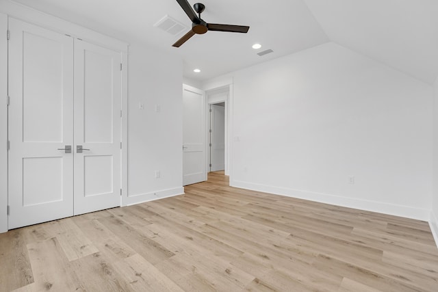 307 W Firethorn Cir Lot 42, Inlet Beach, FL 32461 - unfurnished bedroom with visible vents, light wood finished floors, baseboards, recessed lighting, and lofted ceiling