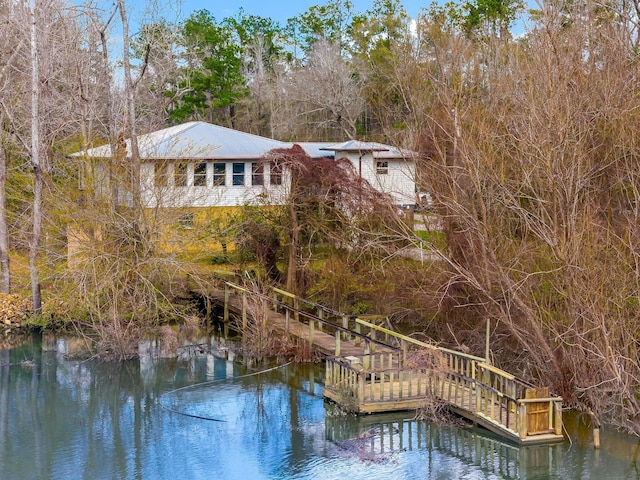 dock area with a water view