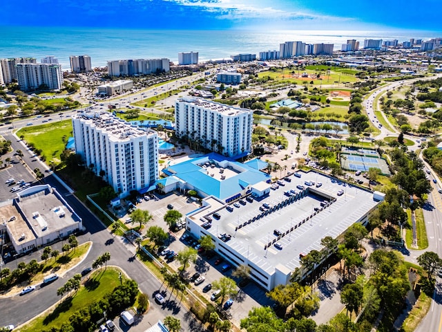 aerial view with a water view and a city view