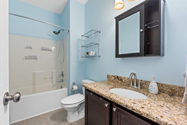 bathroom featuring  shower combination, tile patterned flooring, vanity, and toilet