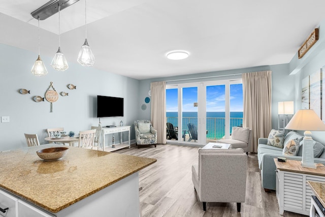 living room with light wood-style flooring and baseboards