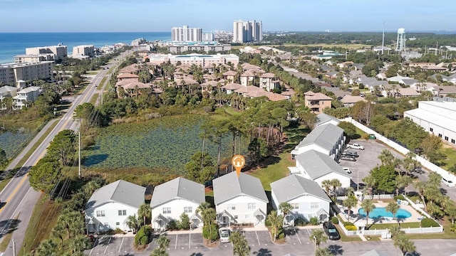 aerial view with a water view and a residential view