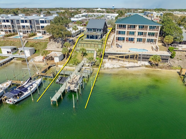 aerial view with a water view