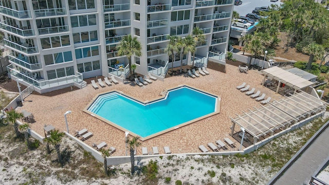 pool with a patio