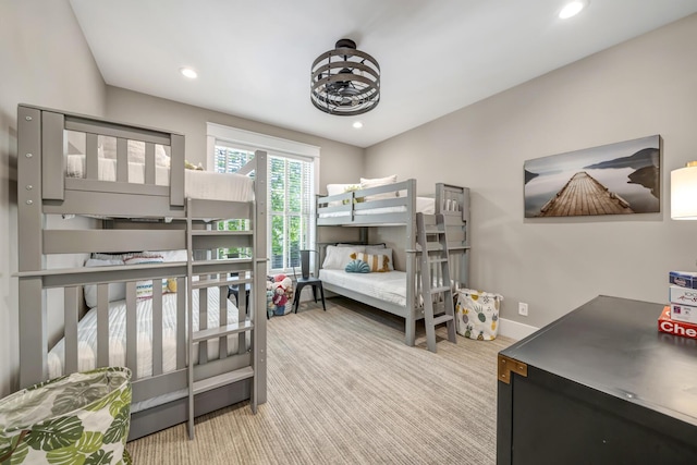 bedroom featuring baseboards, carpet floors, and recessed lighting