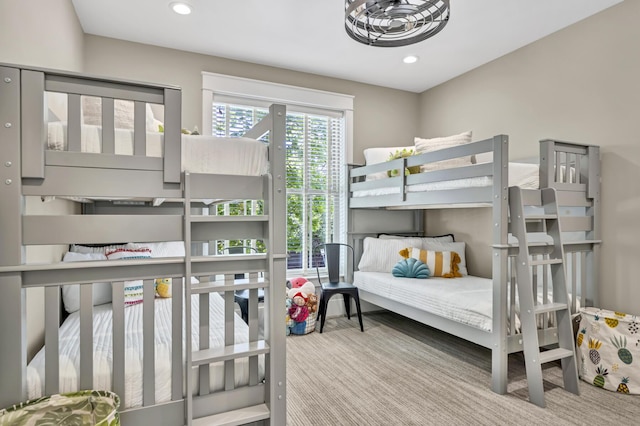 bedroom featuring carpet and recessed lighting