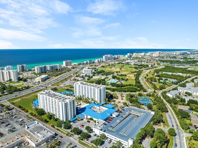 bird's eye view featuring a water view and a view of city