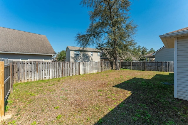 view of yard with a fenced backyard