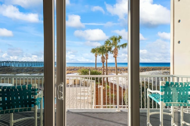 exterior space featuring a beach view