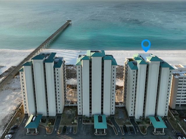 drone / aerial view with a beach view