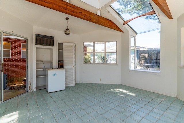 view of patio / terrace featuring glass enclosure and a wall mounted AC