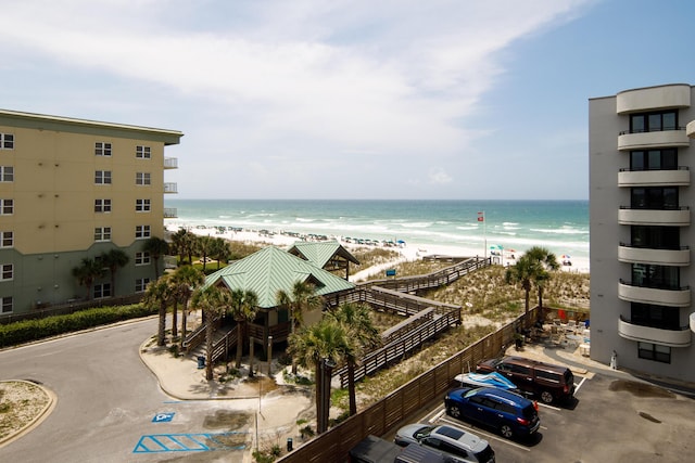 view of water feature with a beach view