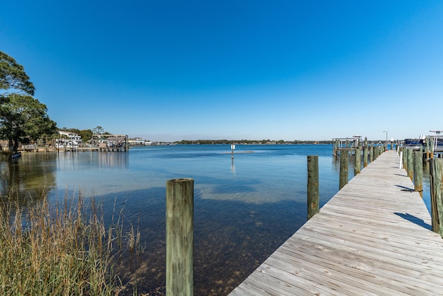 view of dock featuring boat lift and a water view