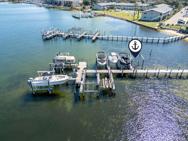 dock area featuring a water view and boat lift