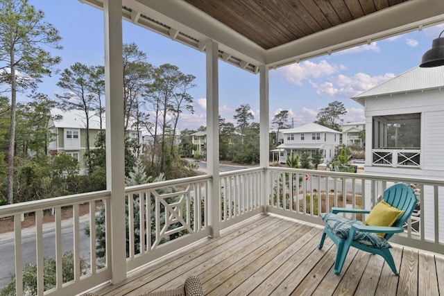 deck with a residential view