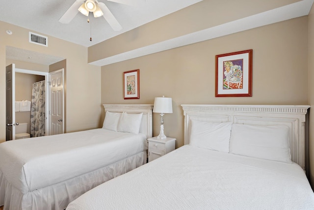 bedroom with visible vents and ceiling fan